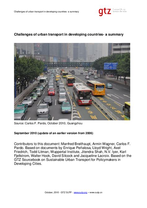 Challenges of urban transport in developing countries.